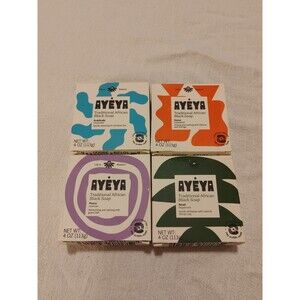 Ayeya African Black Soap Lot Of 4 Bars Unscented,Peppermint,Cedar,Lavender